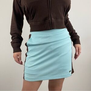 Vintage Y2K Tiffany Blue Brown Side Stripe Waffle Knit Sporty Tennis Mini Skort